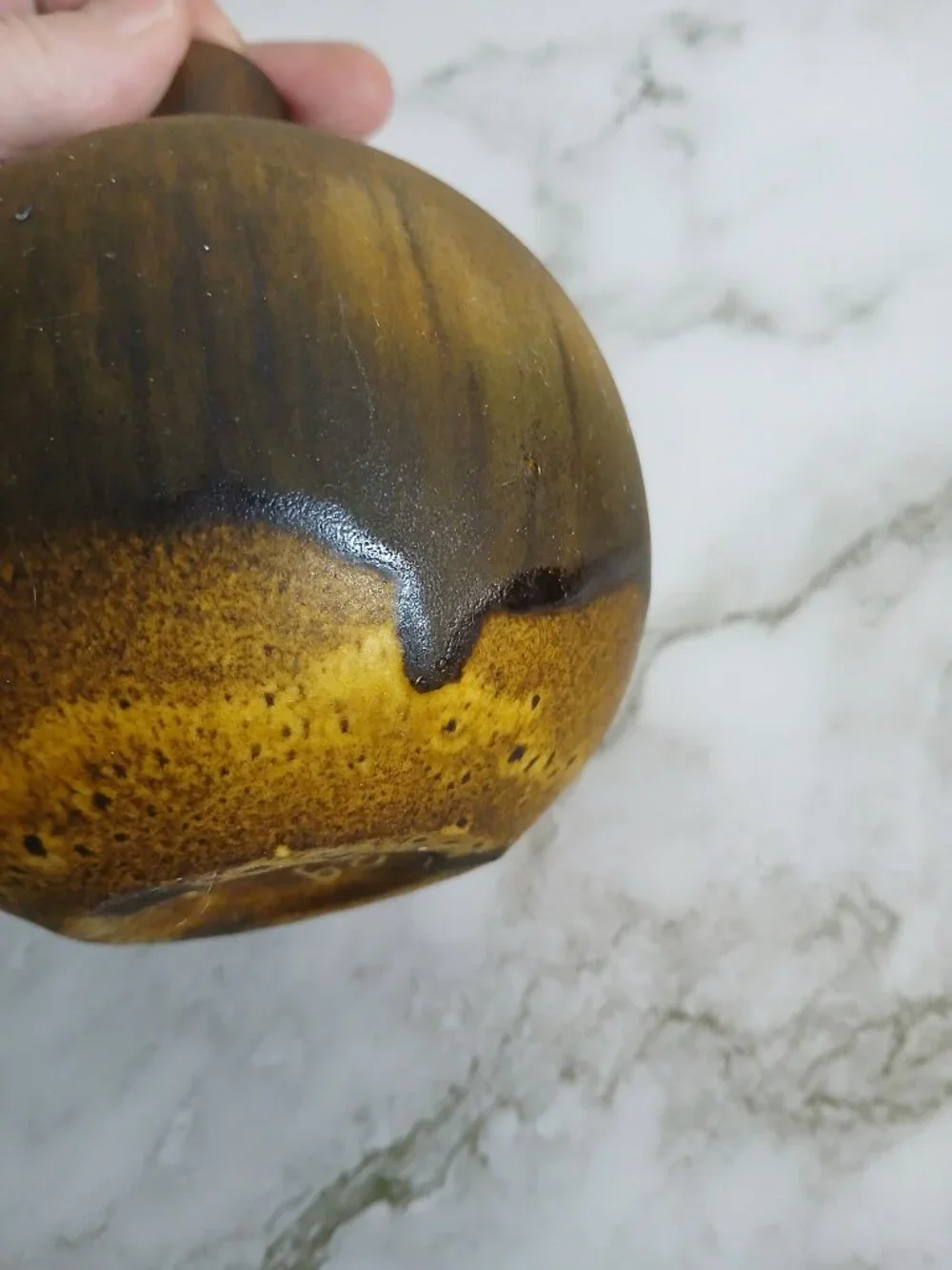Mid-Century Maigon Daga Rustic Drip Glaze in Yellow & Brown Bud Pot